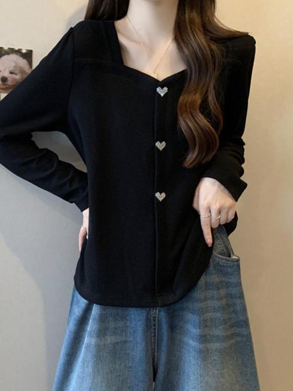Tシャツ レディース 大きいサイズ 長袖 トップス 春秋 チュニック カットソー ぽっちゃり ゆったり 体型カバー 細見え 着痩せ 綿混紡 Uネック カジュアル かわいい ブラック 杏色