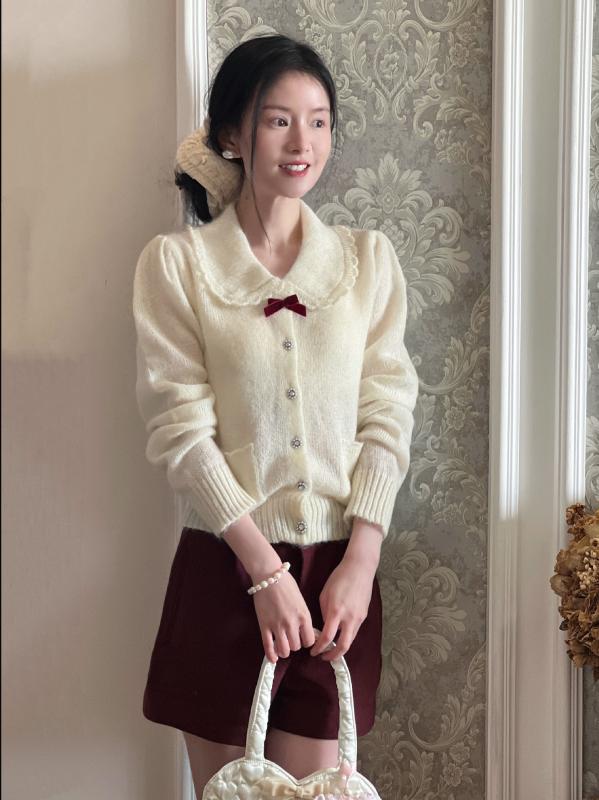 ジレー レディース 編み物 トップス マヘア 長袖 花柄 襟付き添い人 可愛らしい 女子らしい 薄っぺら 羽織り 黒 白