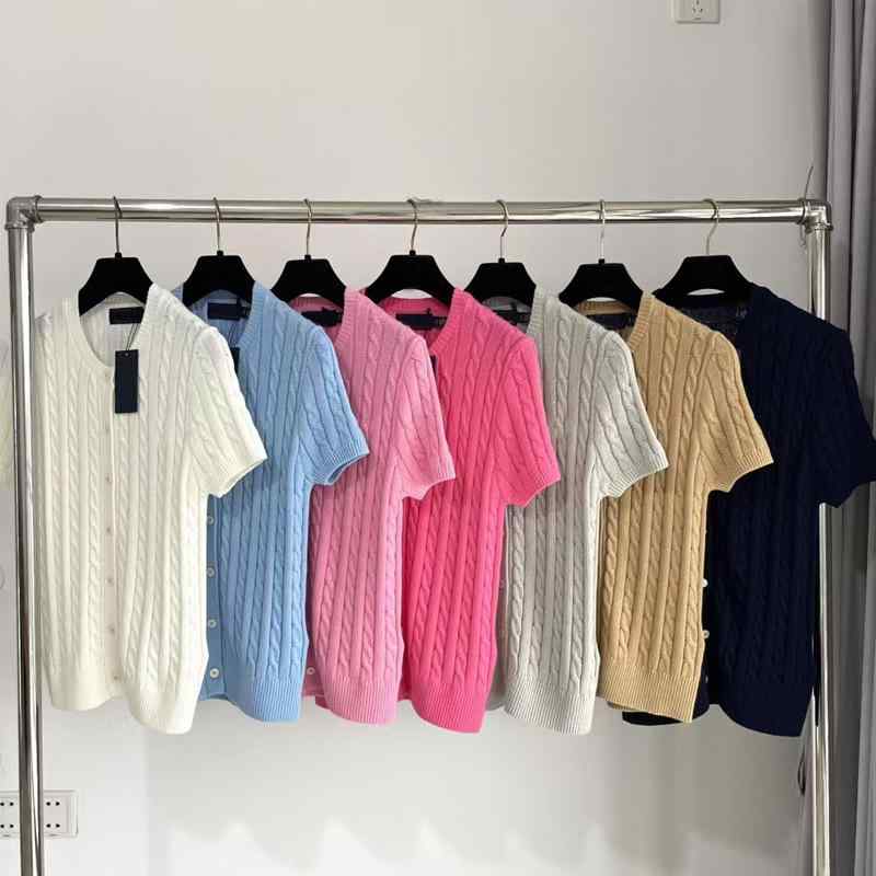 ニット レディース カーディガン 春夏 半袖 丸首 コットン 絞り編み 刺繍 薄手 ショート丈 トップス カジュアル 韓国風 ファッション 白 灰色 ピンク系 青色 キャメル 紺色