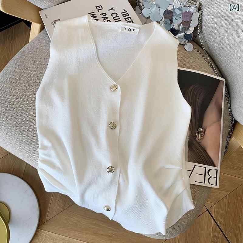 Tシャツ レディース ノースリーブ ニット トップス Vネック スリムフィット カットソー カーディガン 通勤 普段使い 白色 赤色 黒色