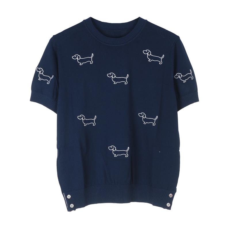 Tシャツ レディース 春夏 薄手 ニット トップス 接触冷感 刺繍 アニマル柄 ゆったり 通勤 ラウンドネック 半袖 カットソー