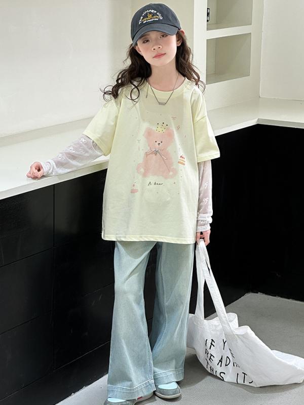 子供服 Tシャツ 女の子 長袖 春夏 接触冷感 吸湿速乾 カートーン チュール 切り替え 薄手 防紫外線 普段使い