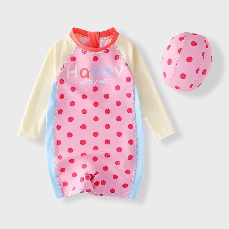 水着 キッズ 女の子 長袖 ワンピース スイムウェア 子供用 速乾 UVカット 練習用 ピンク系