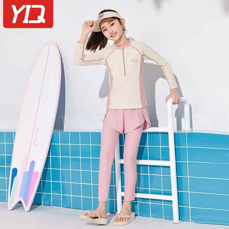水着 ガールズ 子供 長袖 ラッシュガード セパレート ジュニア 女の子 スイムウェア 日焼け防止 速乾 ピンク ブルー 120 130 140 150 160