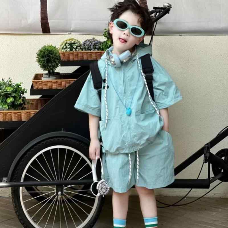 子供用セットアップ 夏物 子供服 男の子 2点セット：半袖トップス ショートパンツ 無地 普段着 部屋着 海塩ブルー 黄色 霧紫 果糖レッド 90cm 100cm 110cm 120cm 130cm 140cm 150cm 160cm
