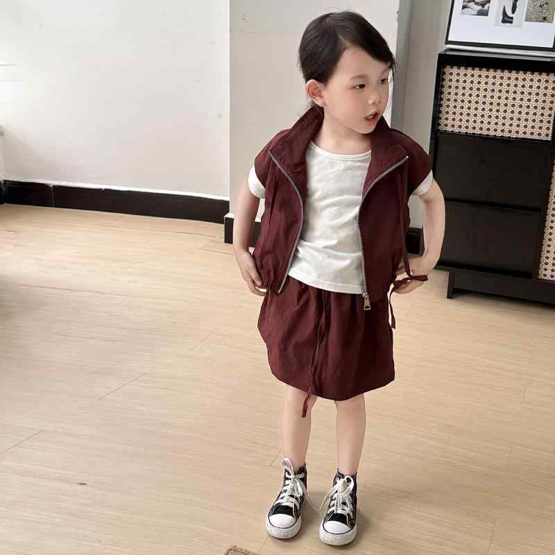 子供服 女の子 UVカット セットアップ 韓国風 ベスト ショートパンツ 赤色 100 110 120 130 140 150cm 綿100% 春