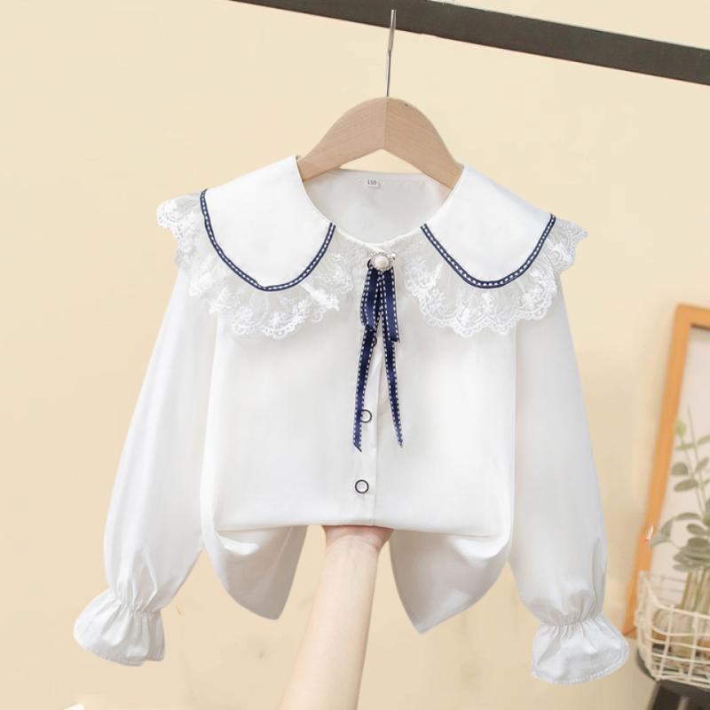シャツ 子供服 女の子 フリル襟 ブラウス 長袖 雪紡 春秋服