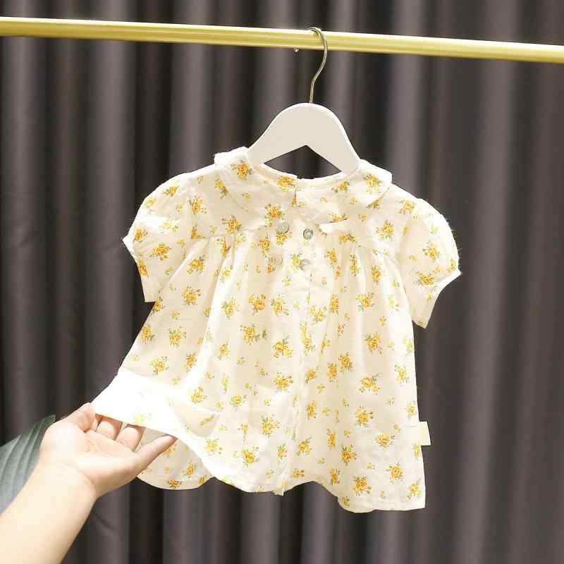 子供服 シャツ 女の子 夏 ベビー服 おしゃれ かわいい 韓国風 子供 個性 潮 ブランド 半袖 襟付き 花柄 パフスリーブ ナチュラル 薄手 通気性 イエロー