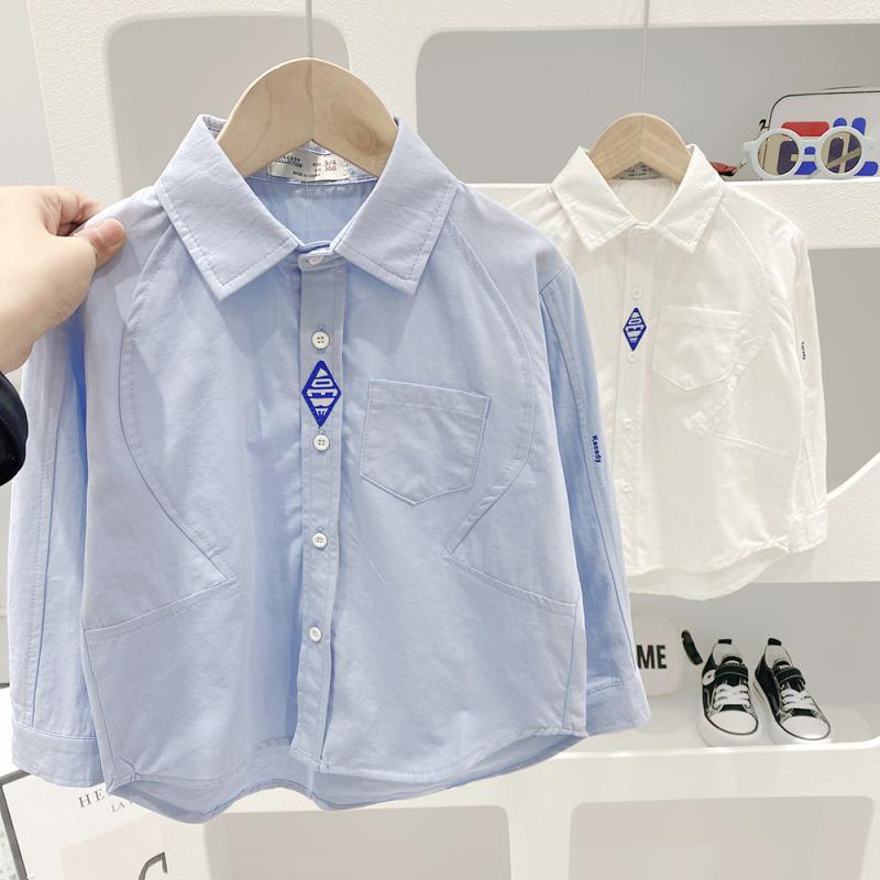 シャツ 子供服 長袖シャツ 春物 韓国風 無地 トップス 刺繍 ワンポイント 男の子 8歳以上 春秋 100cm 110cm 120cm 130cm 140cm 150cm 綿