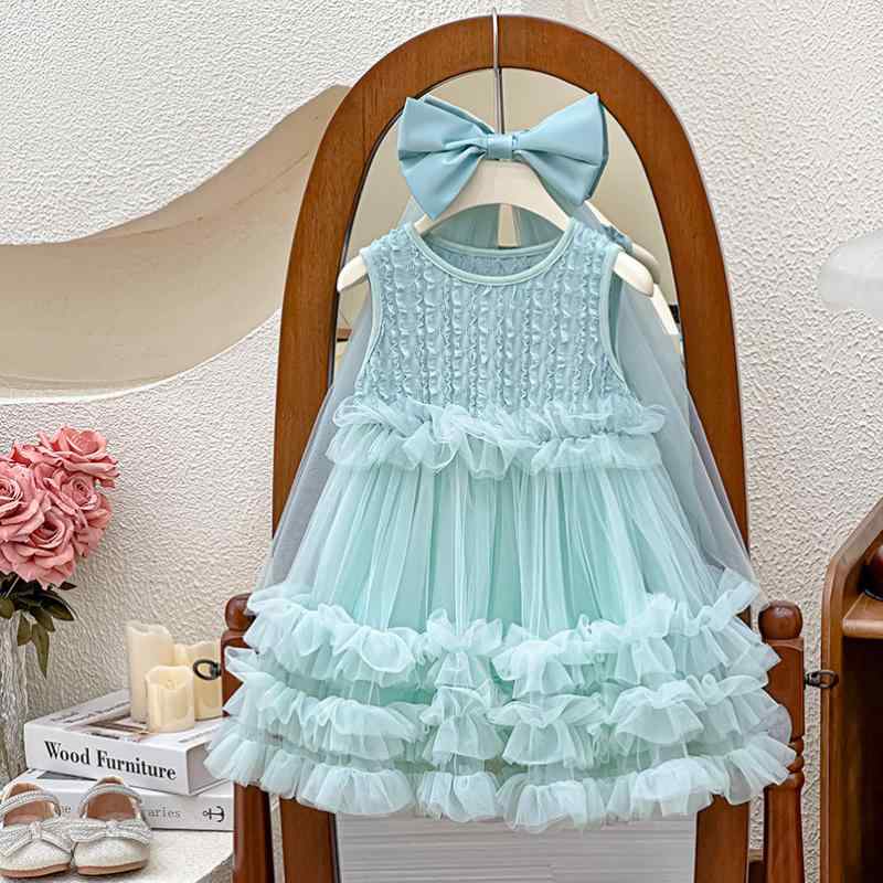 ワンピース キッズ 女の子 ノースリーブ プリンセス チュールスカート チュール 薄手 発表会 結婚式 パーティー フォーマル 薄荷緑 香芋紫 白