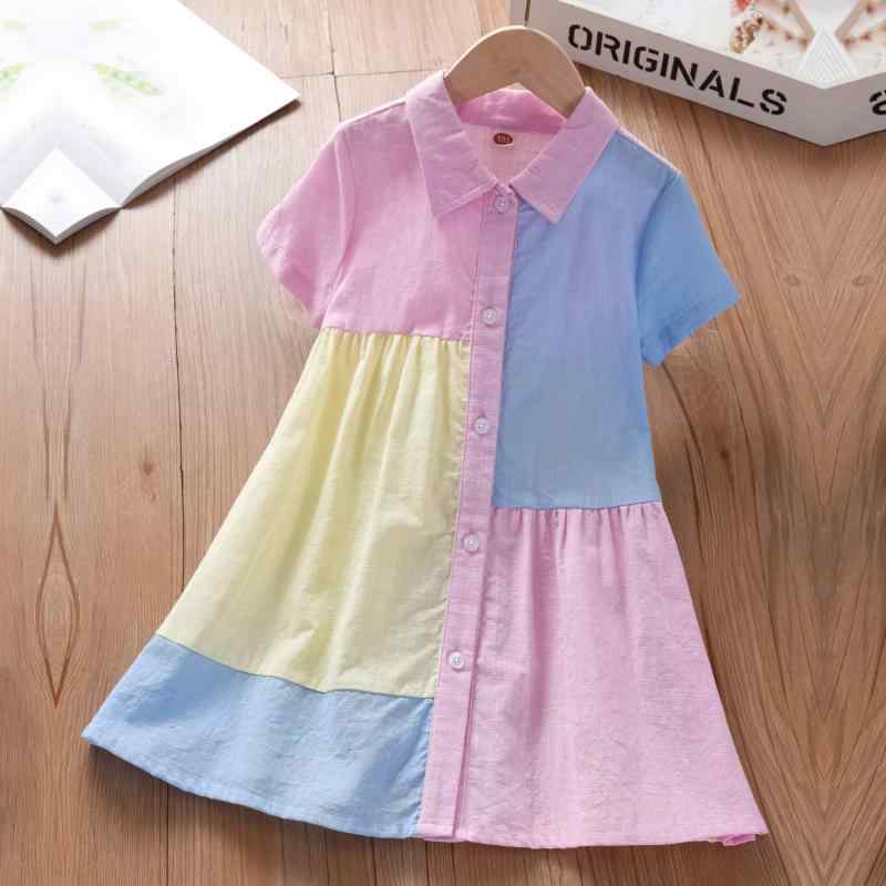 ワンピース キッズ 女の子 子供服 チュニック 膝丈 Aライン 半袖 コットン ピンク系 夏 普段使い かわいい おしゃれ