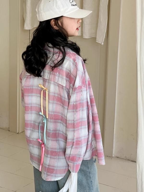 プルオーバー うしろ帯 透かし彫り柄 長袖 春夏 韓国風 お子さん服 トップ トップス 可愛らしい 限りない 仕かける 綿100% 通学 普段使い