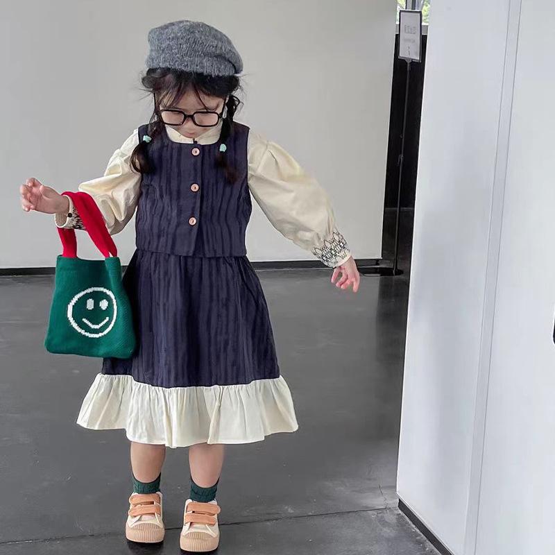ワンピース 女の子 子供服 3点セット 春秋 アンサンブル ニットベスト Aラインスカート ガールズ かわいい 普段着 5,934円