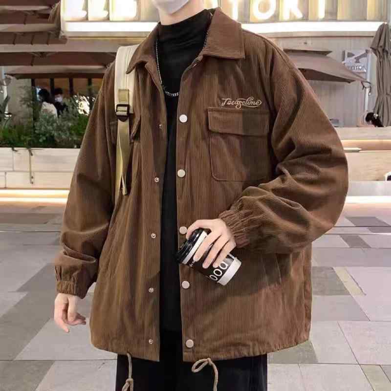 ジャケット 男性用 コーデュロイ 春秋 薄手 ルーズ 無地 ポリエステル ブラック ブラウン ベージュ M L XL 2XL 3XL