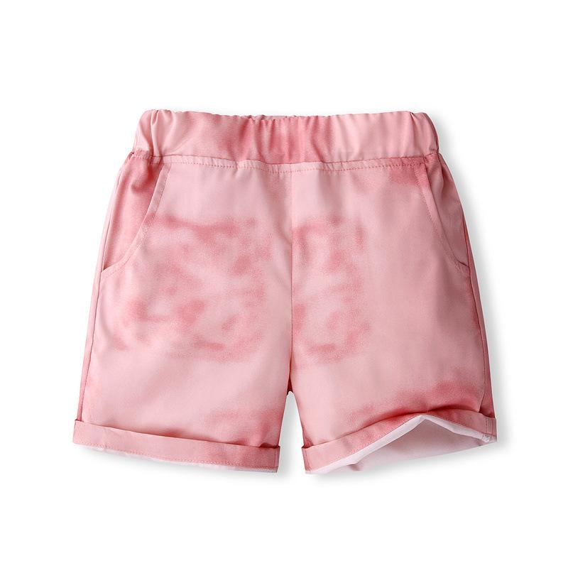 キッズ 男の子用 半袖シャツ ショートパンツ 上下セット 綿100% 韓国風 カジュアル ピンク系