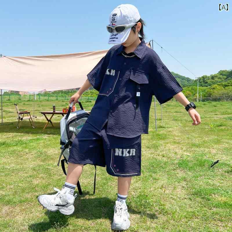 キッズ 男の子 夏服 シャツ パンツ セットアップ 子供服 半袖 ハーフパンツ 2点 上下 薄手 涼しい 普段着 部屋着