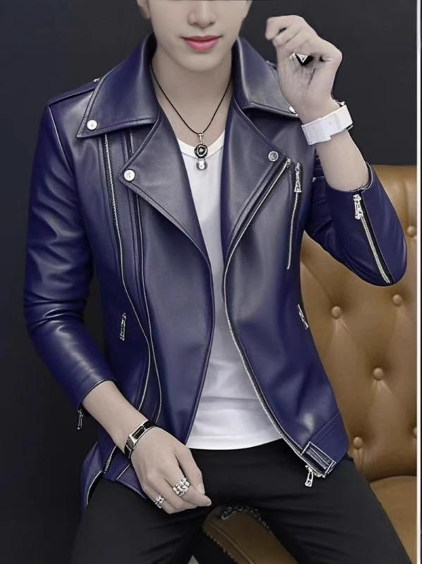 ジャケット 男性用 PUレザー 春秋 韓版 ブルゾン 配色 切替 ライダースジャケット アウター トップス ジッパー 普段使い 黒 白 赤 黄 紺 S M L XL 2XL 3XL 4XL 5XL