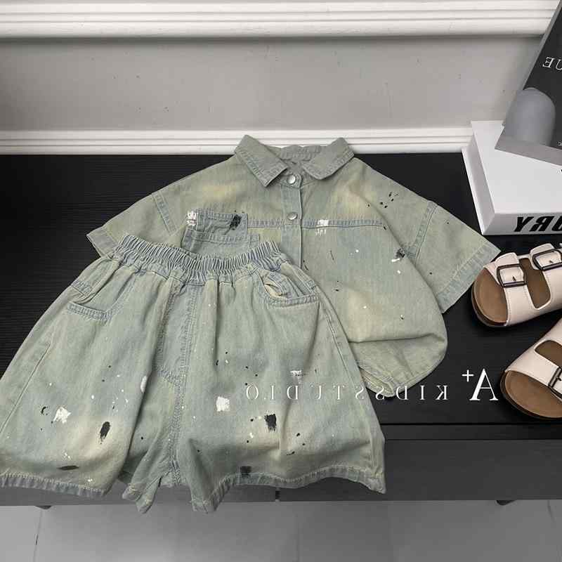 キッズ 男の子用 セットアップ デニム 半袖シャツ ハーフパンツ 上下セット 子供服 おしゃれ 夏服 普段着