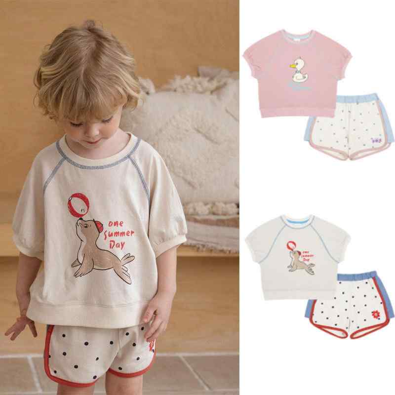 キッズ Tシャツ 短パン 上下セット 薄手 半袖 ベビー服 子供服 男の子 女の子 かわいい アニマル柄 コットン 春夏 ピンク系 ブルー系