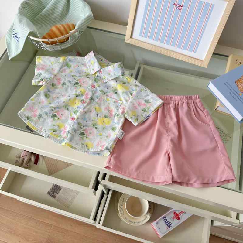 キッズ 男の子 セットアップ 夏服 アロハシャツ風 半袖シャツ ショートパンツ 上下セット 薄手 リゾート 海 ビーチ 80 90 100 110 120 130