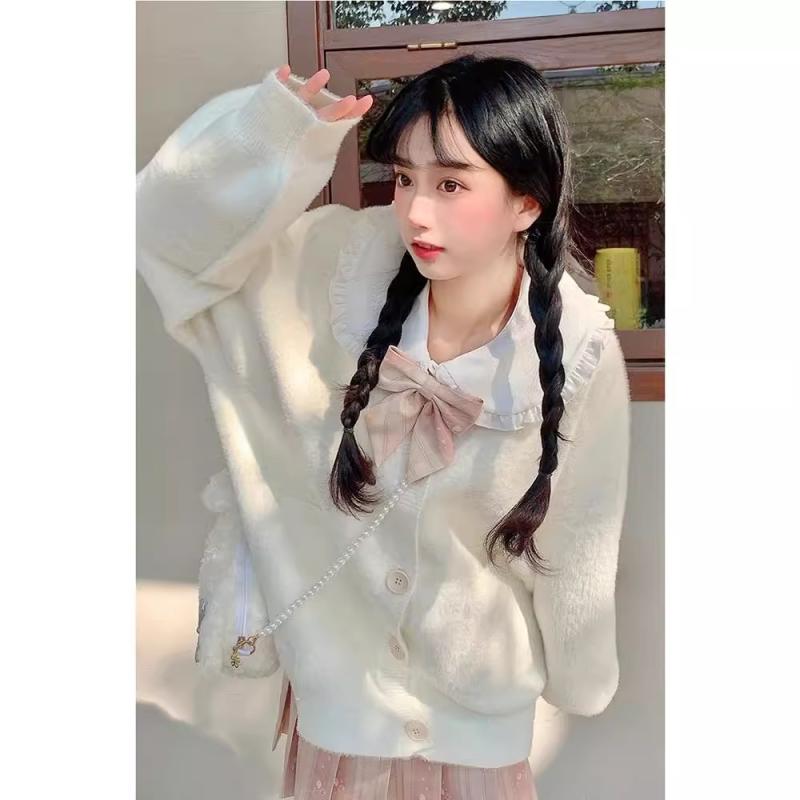 編み物 レディース 烏兎 ジレー パフ捩り 提灯捩り ふわふわ 萌え袖 ゆったり ゆるかわ 当たること冷感 羽織り 遊撃手丈 真っただ中丈 黄色系 象牙色 サクラ色系 薄墨色系 黒いこと