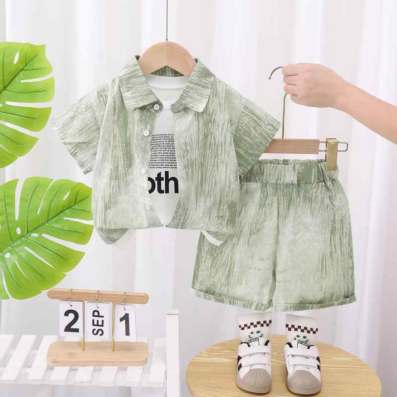 キッズ 子供用 半袖シャツ ショートパンツ セットアップ 薄手 コットン ベビー 幼児 男の子 夏服 上下セット 80cm 90cm 100cm 110cm 120cm