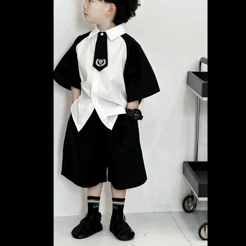 キッズ 男の子 半袖シャツ ショートパンツ 上下セット 子供 夏服 薄手 綿 トップス パンツ 2点セット