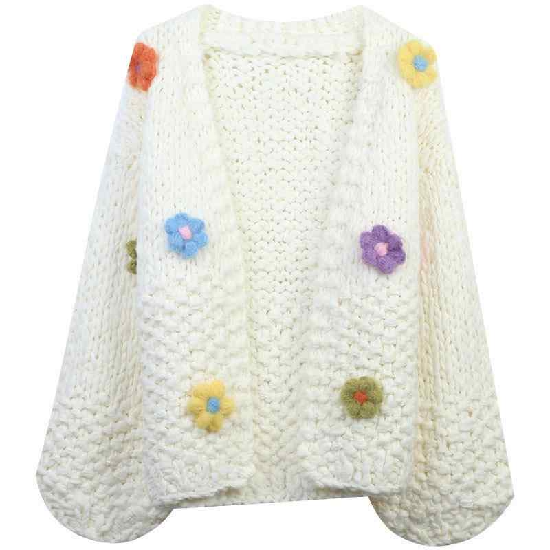 ニット カーディガン レディース 春 Vネック 花柄 ニット トップス 長袖 厚手 ざっくり 羽織り ゆったり かわいい カジュアル 韓国風 オルチャン ファッション 白 7,291円