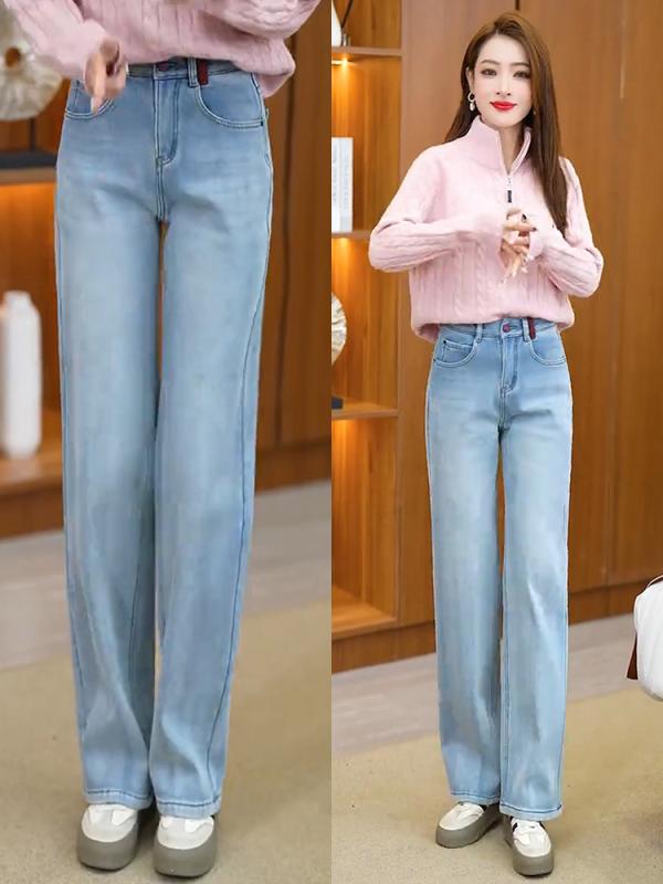 デニム レディース 高腰 ワイドレッグパンツ 春物 ジーンズ 大きいサイズ ゆったり 細見え ストレートパンツ ズボン ブルー デニムパンツ ポケット 伸縮性