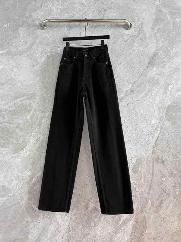デニム レディース デニムパンツ ジーンズ ジーパン ストレート ワイドレッグ ハイウエスト ブラック 黒 綿 無地 かわいい カジュアル 春夏