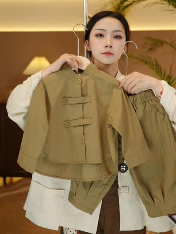 子供用セットアップ キッズ 中山装風シャツ ジャケット 2点セット 男の子 春秋 中国風 綿混紡 普段着 長袖 長ズボン 上下セット
