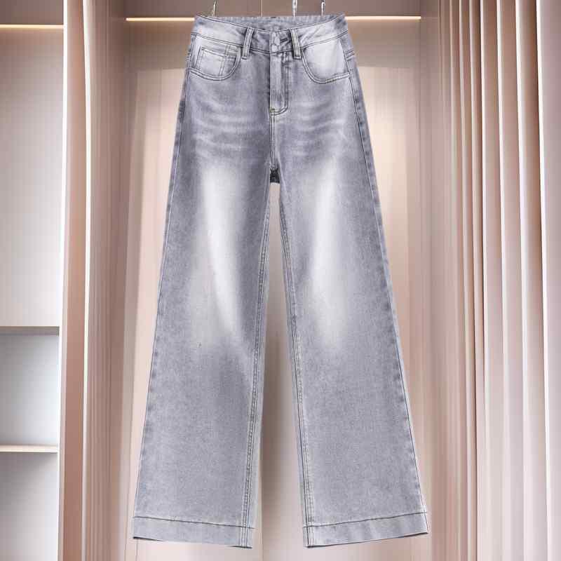 レディース 牛仔パンツ デニム ワイドレッグ クロップド 高腰 直筒 夏 春夏 ミッドライズ ミディアム厚 ポケット 口袋付き 微弾性 ポリエステル 粘着繊維 混合素材 免?加工 ブルー ライトブルー 濃紺 快適 伸縮性 吸湿速乾 軽量 通勤 普段使い
