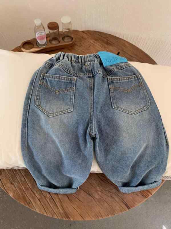 子供 デニムパンツ 春秋 男女兼用 ジーンズ カジュアル 長ズボン 伸縮性 ウエストゴム ブルー 90 100 110 120 130 140 150