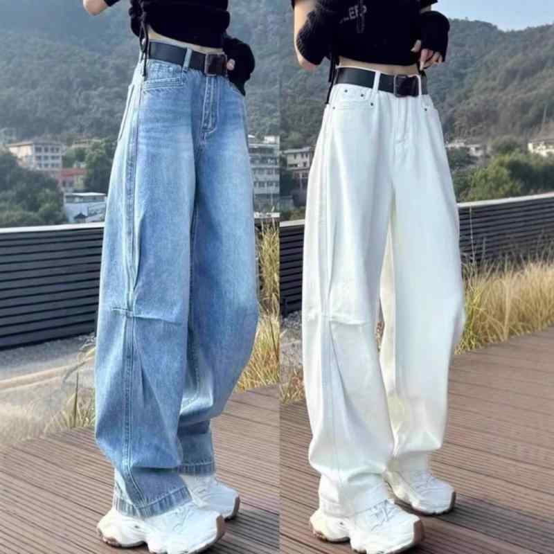 ジーンズ レディース 春夏 ワイドレッグパンツ ゆったり ストレート デニムパンツ 切り替え アシンメトリー ハイウエスト ロングパンツ ジーパン カジュアル