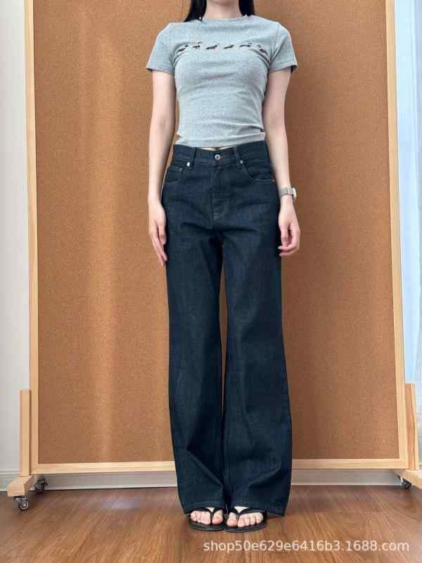 ジーンズ レディース ハイウエスト デニム ワイドレッグ ストレート ジーパン ズボン カジュアル ゆったり ブラック S M L