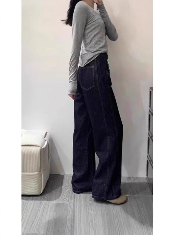 ジーンズ レディース 大きいサイズ 高見え 高身長 ワイドレッグ ハイウエスト 着痩せ 体型カバー 脚長 ゆったり 濃い青 ジーパン デニムパンツ デニム 美脚 ストレッチ 伸縮性