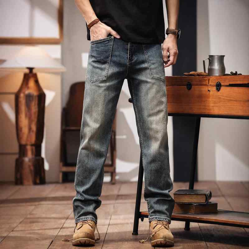 デニム メンズ 水洗い加工 テーパード ジーンズ ストリート カジュアル スタイル ズボン デニムパンツ Gパン ジーパン ヴィンテージ加工 ユーズド加工 春秋