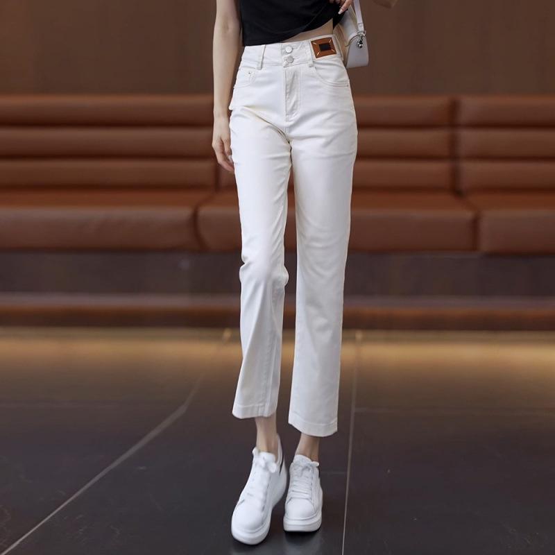 ジーンズ レディース ストレート ミルクティー ベージュ系 ハイウエスト スタイルアップ 美脚 9分丈 デニム 綿混紡 コットン ズボン ボトムス パンツ 春秋 カジュアル 通勤着 普段使い 6,509円
