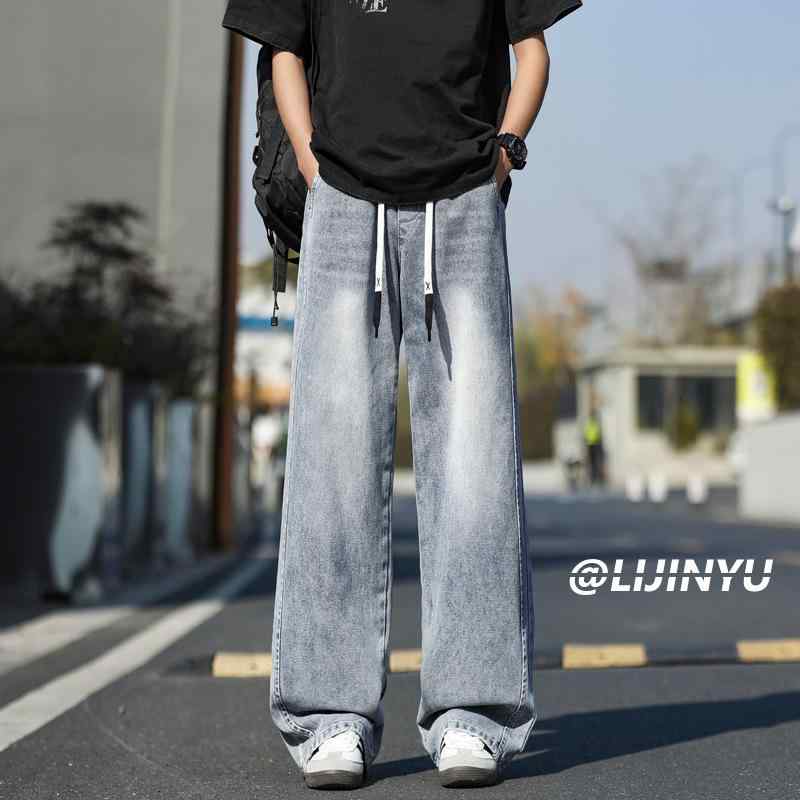 ジーンズ 男性用 ストレート 薄手 デニムパンツ ウォッシュ加工 ジーパン 普段使い 韓国風
