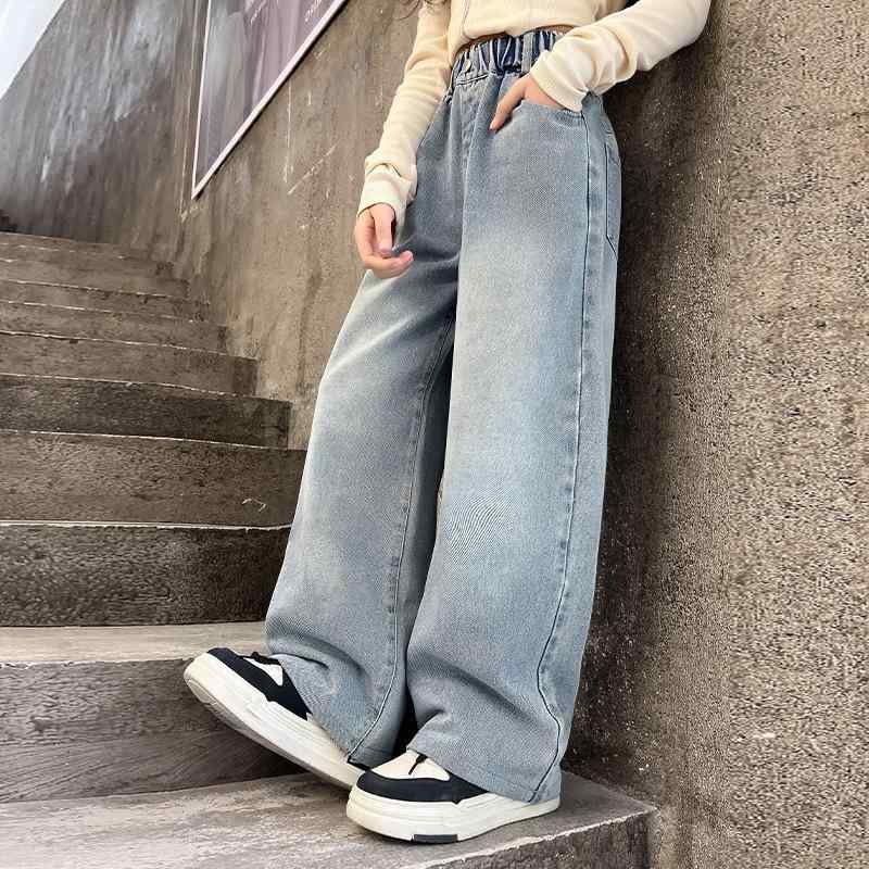 子供服 デニムパンツ 春物 女の子 ワイドレッグパンツ 高学年 女児 ガールズ 刺しゅう ゆったり ジーパン Gパン 普段着 お出かけ着