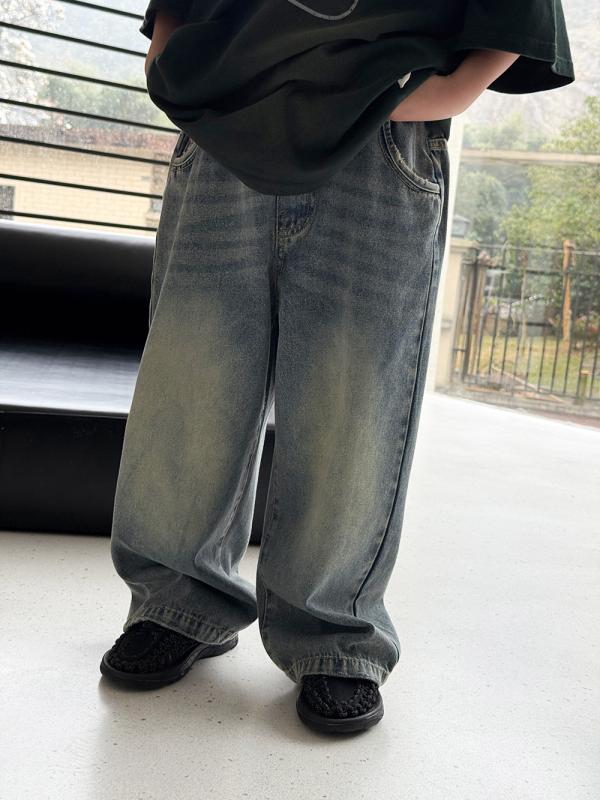 キッズ ベビー デニムパンツ 子供用 ジーンズ ロングパンツ 男の子 女の子 水洗い加工 ストレートパンツ 普段着 韓国風 春秋