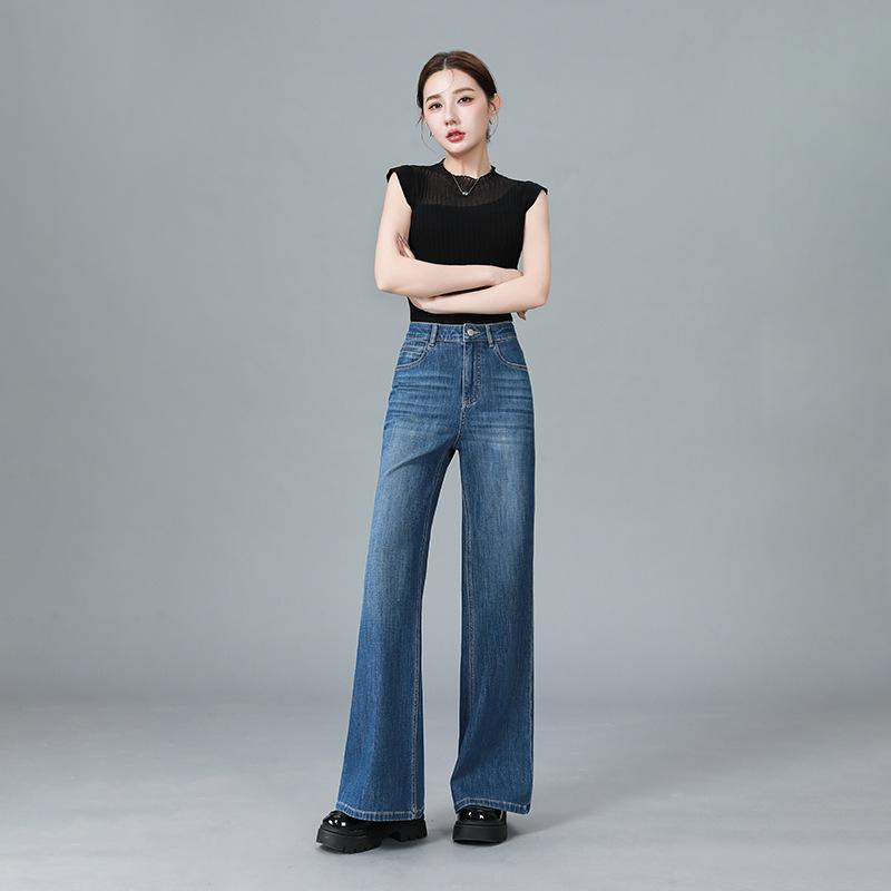 ジーンズ レディース デニム ワイドパンツ ジーパン デニムパンツ ラッパズボン ベルボトム ストレッチ 高見え 高身長 脚長 美脚 春夏 ブルー