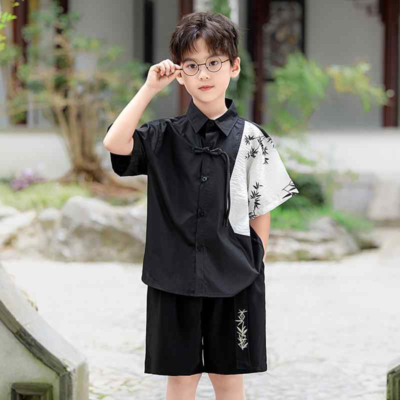 子供用 フォーマルスーツ 男の子 中国風 唐装 半袖シャツ 短パン 扇子 セットアップ キッズ 園服 チャイナ風 漢服 春夏 舞台衣装