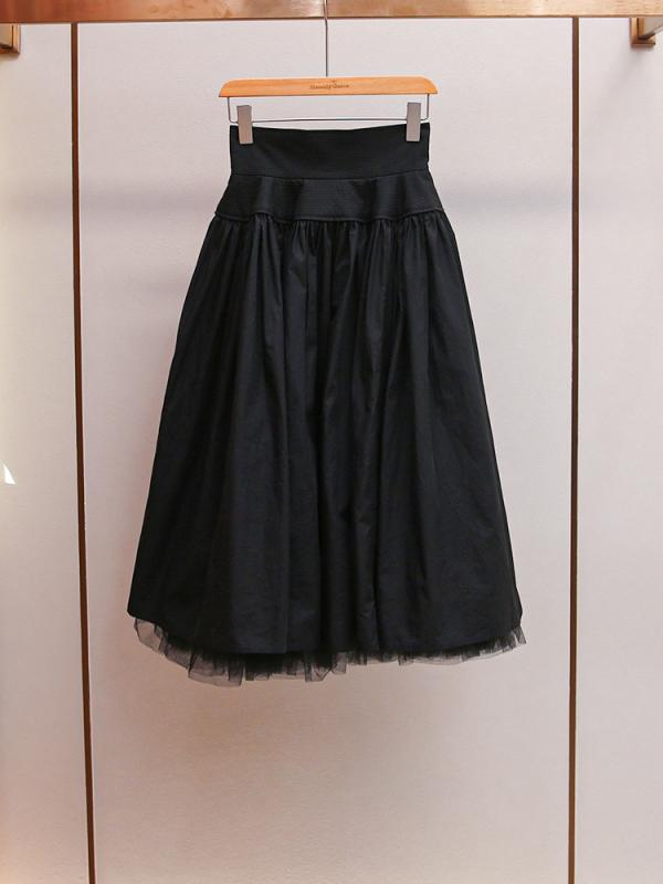 スカート レディース 秋服 おしゃれ かわいい 韓国風 ファッション チュールスカート ミモレ丈 黒 無地 傘形スカート 通勤 オフィス 伸縮性｜イーマイショップ