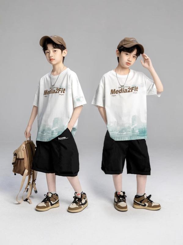 キッズ 男の子用 半袖 短パン 上下セット 2点セット 子供服 スポーツウェア 部屋着 ルームウェア ポリエステル プリント ブルー系 グリーン系