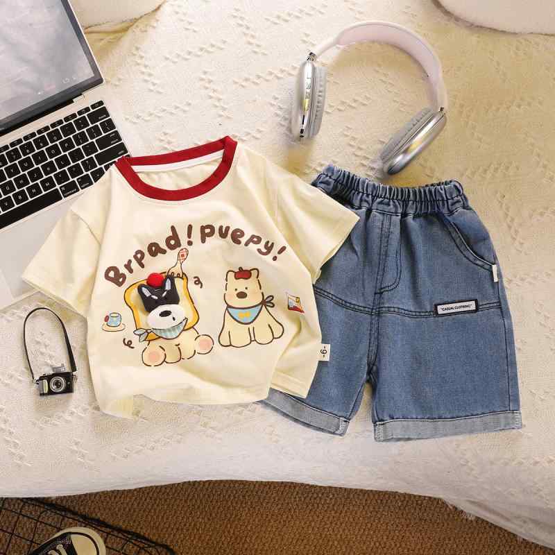 キッズ 男の子 半袖 Tシャツ ショートパンツ 上下セット 夏服 薄手 コットン カートゥーン ドッグ プリント かわいい おしゃれ 保育園 幼稚園 普段着 部屋着