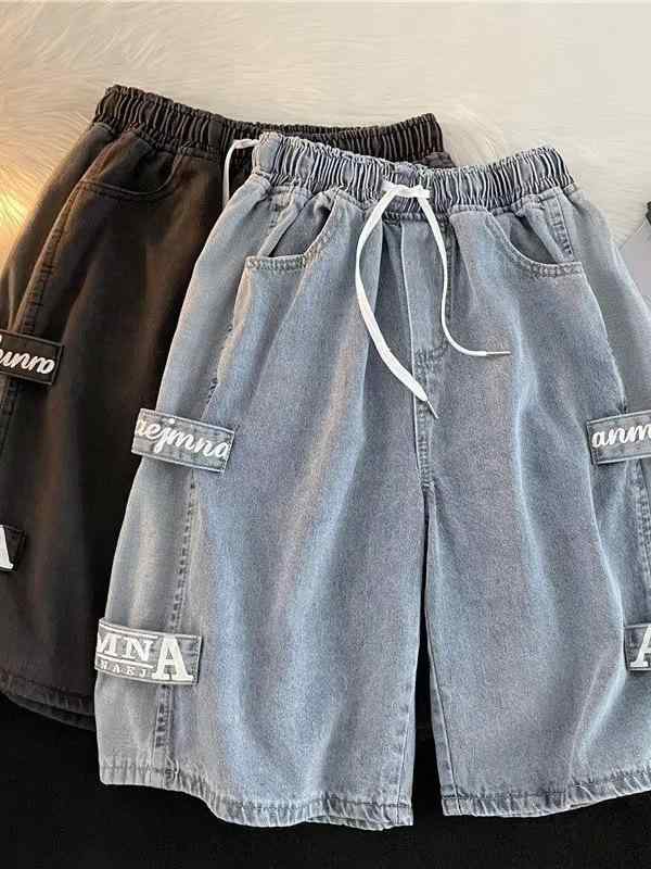 ジーンズ ハーフパンツ メンズ ダメージ加工 ワイドレッグ デニムパンツ Gパン ウォッシュ加工 ブラック ブルー 春秋 高腰