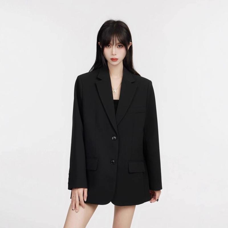 ジャケット レディース 韓国風 テーラードジャケット 春秋 ミドル丈 ゆったり ポリエステル ブラック XS S M L｜イーマイショップ
