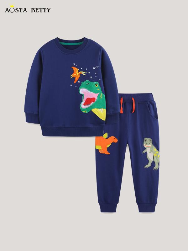 キッズ トレーナー セットアップ 長袖 長ズボン コットン 恐竜 刺繍 春秋 男の子 子供服 上下セット 2歳 3歳 4歳 5歳 6歳 7歳 90 100 110 115 120 125