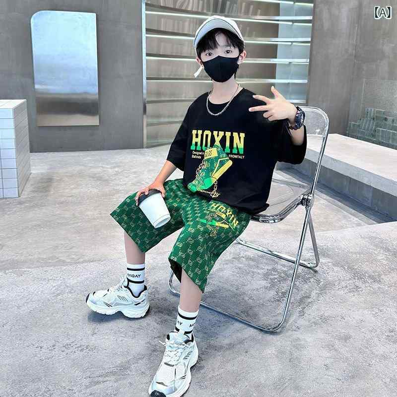 キッズ Tシャツ 男の子 半袖 短パン 上下セット 子供服 プリント スポーティー カジュアル 薄手 接触冷感 吸湿速乾 普段着 部屋着